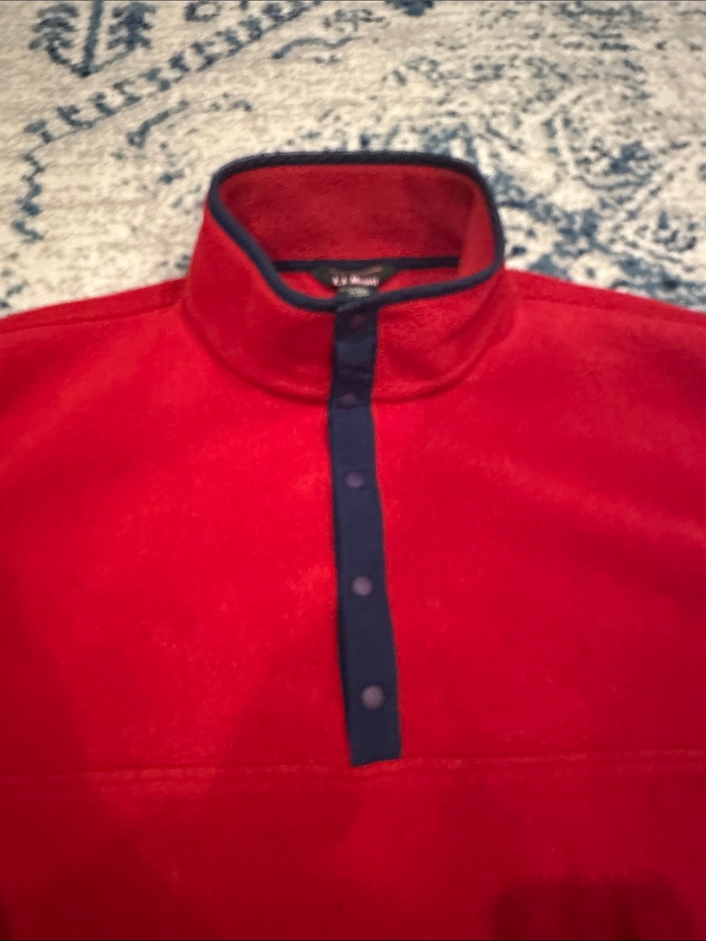 L.L. Bean Fleece Pullover Mens medium Red Snap Button Vintage Contrast Trim - Picture 3 of 11